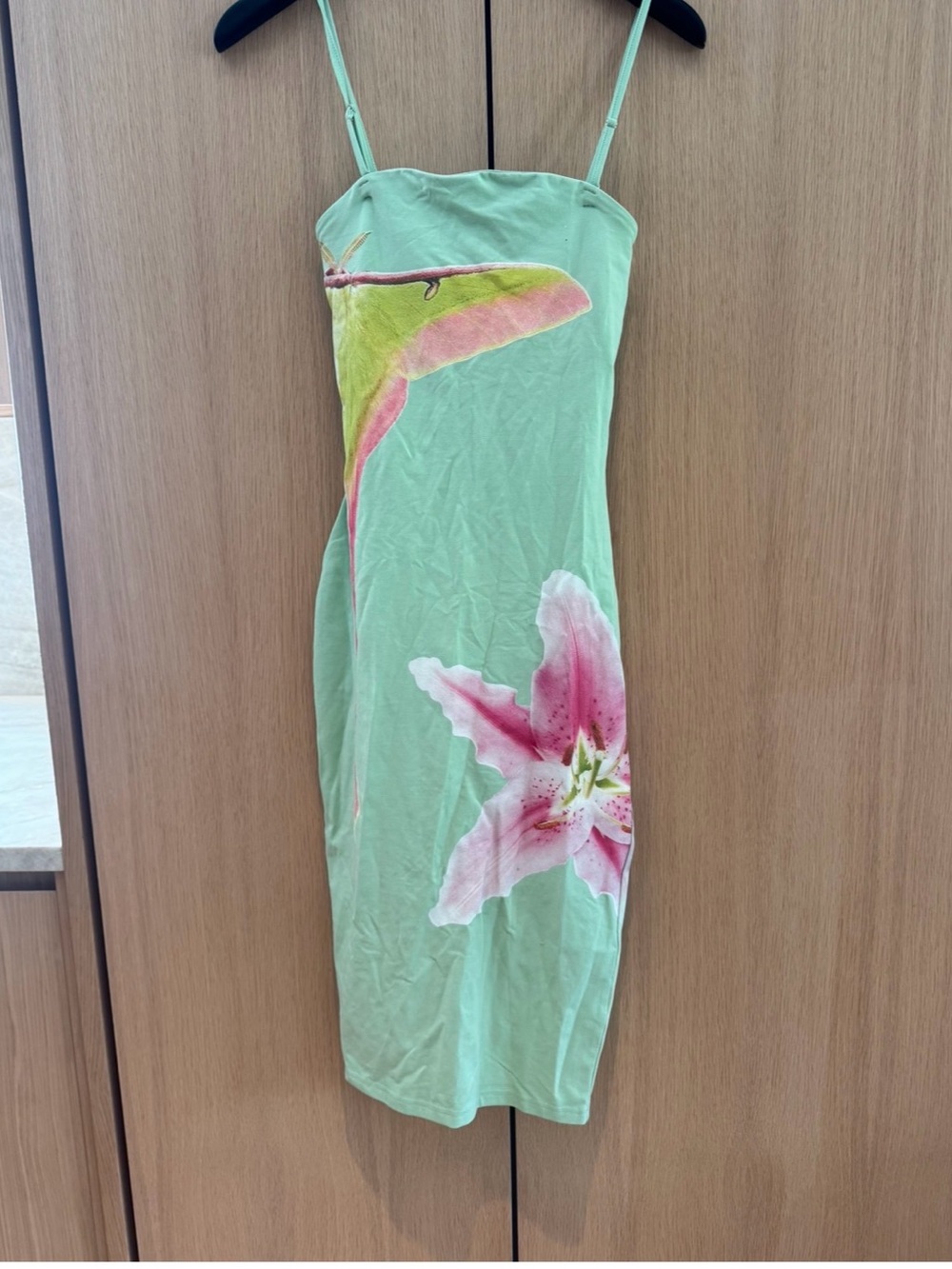 Strapless Mint Green Floral Sheath Dress - Picture 4 of 5